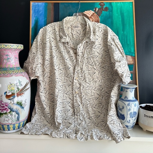 Vintage Classic Men's Casual Button Down Shirt - Cream and Black XXL - Picture 14 of 15